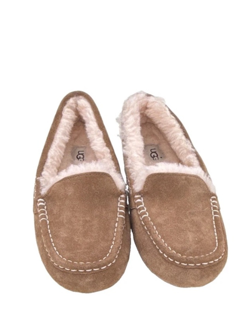 UGG Ansley Chestnut Suede Sheepskin Slippers - Picture 2 of 6